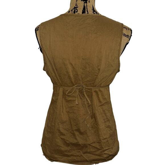 Rag Beaded Tie Back Tank Top Tan Gold Size Medium Sequins Embroidered Boho Chic - Picture 3 of 4